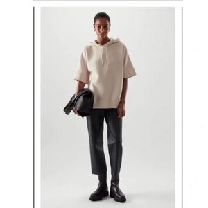 COS Waffle Knit Short Sleeve Hoodie, Large, Light Pink/Beige, Heavy Knit Cotton